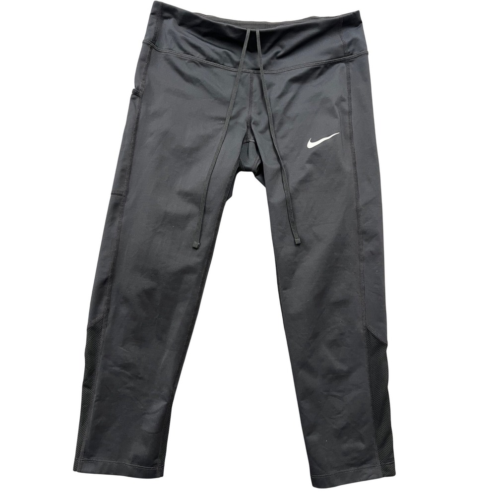 Nike Dri-FIT Womens‎ Small Black Cropped Running Leggings Mesh Panels Athletic
